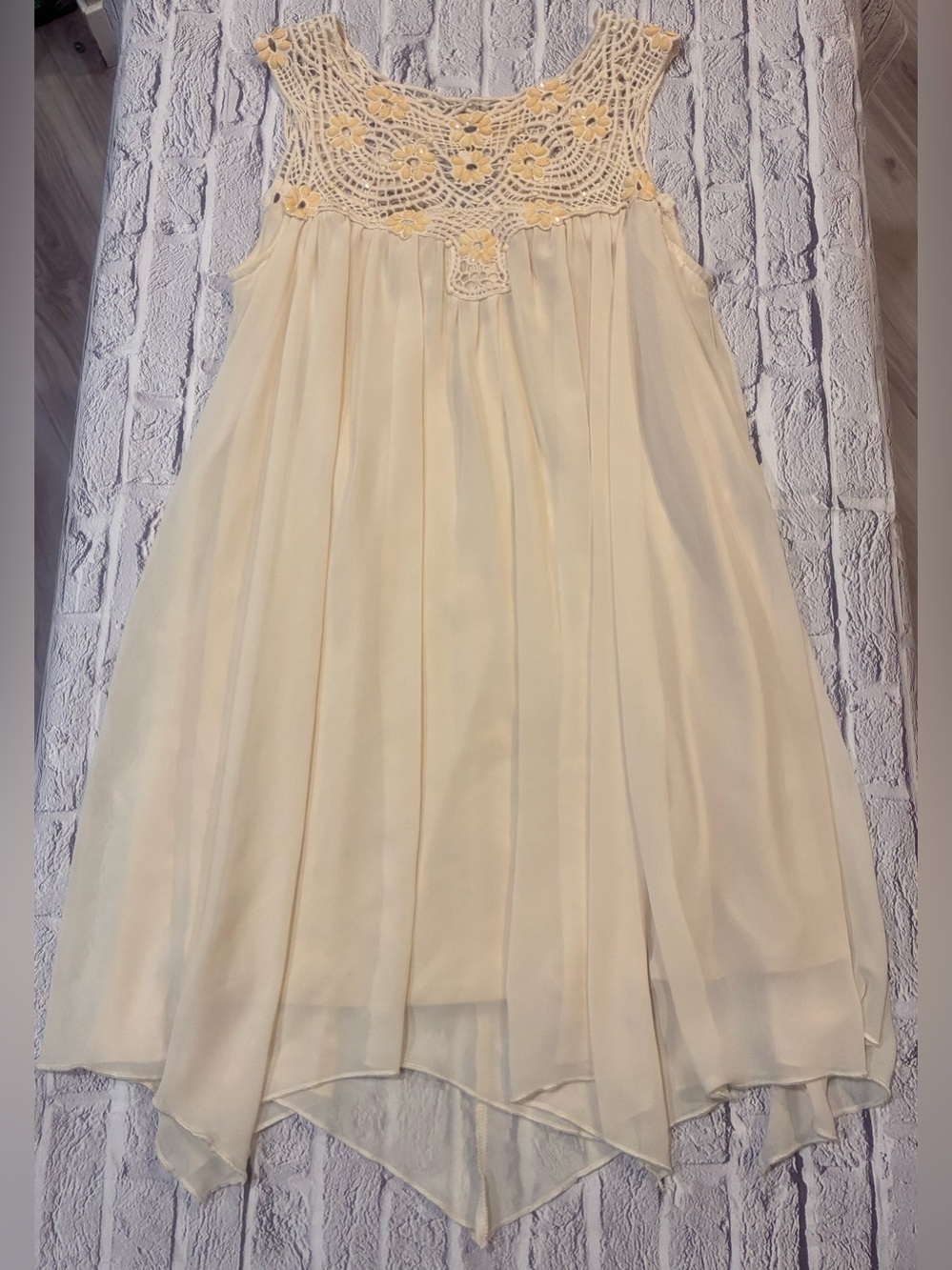 Ark & Co women’s. Cream Crochet Yoke Chiffon Dress
